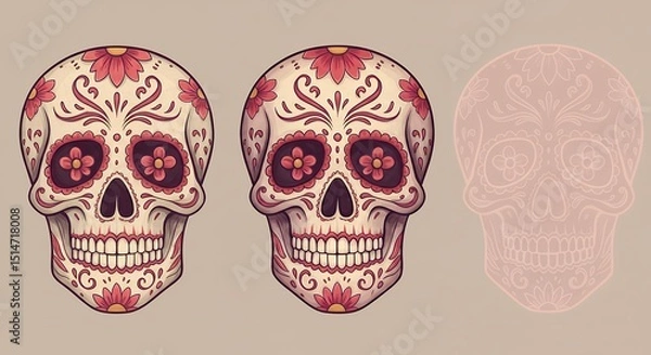 Fototapeta Sugar Skull with Flower Pattern