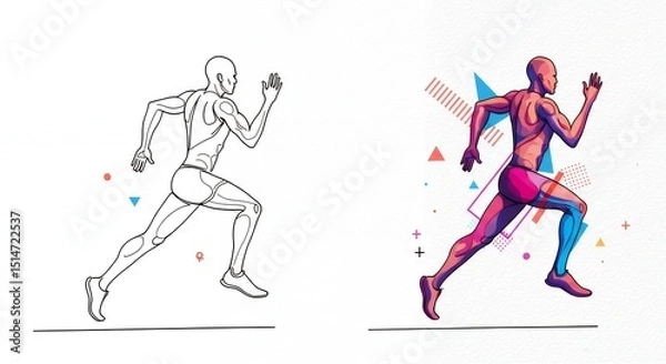 Fototapeta Running man illustration with geometric shapes