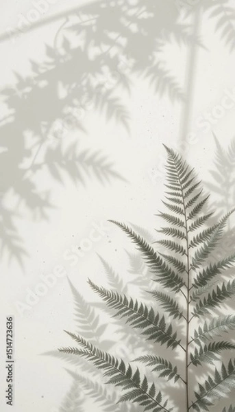 Fototapeta Calming Minimalist Fern Shadow Background Off-White Vertical Design with Text Space