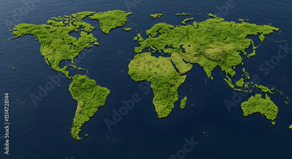 Obraz Green World Map: Continents as Lush Vegetation