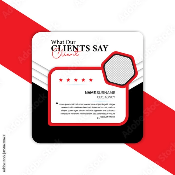 Obraz Bold Client Testimonial Post Template with Red and Black Theme