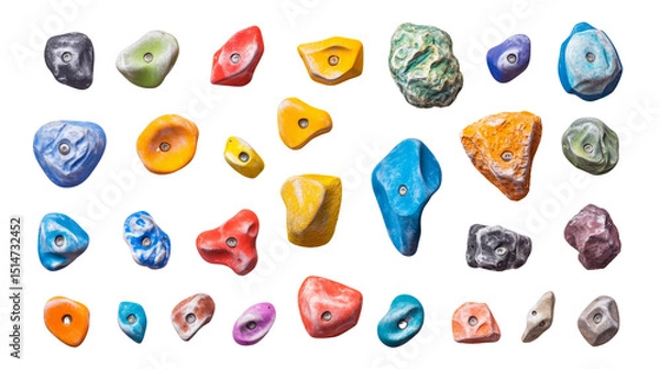 Obraz A set of colorful rock climbing holds,Transparent background, PNG file