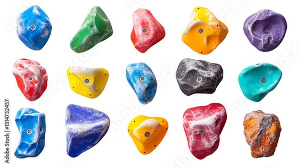 Fototapeta A set of colorful rock climbing holds,Transparent background, PNG file