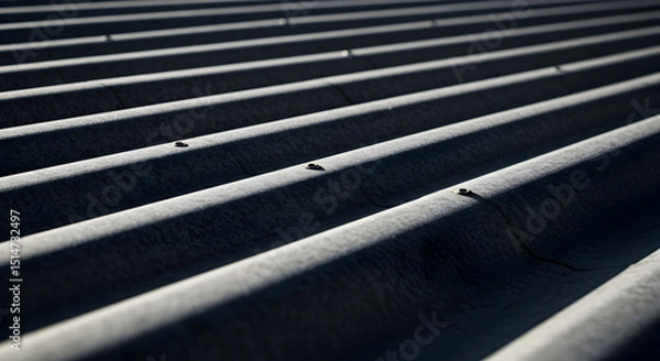 Obraz Close up of corrugated metal roof with shadow lines.