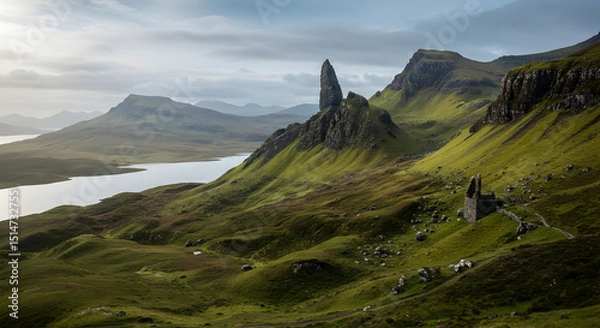 Obraz The Storr, Isle of Skye, Scotland on a cloudy day.