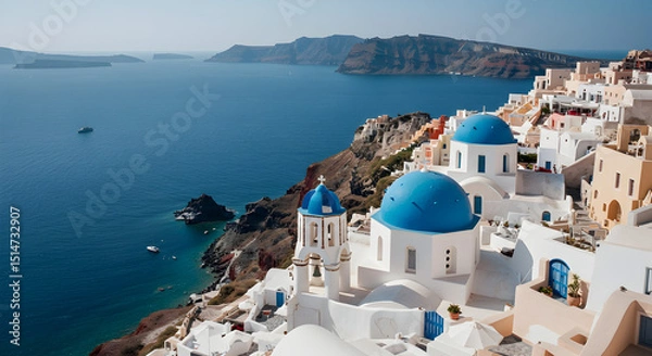 Obraz Oia Village with Blue Domes in Santorini, Greece