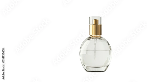 Obraz A sleek glass bottle of perfume with a gold atomizer, Transparent background, PNG file