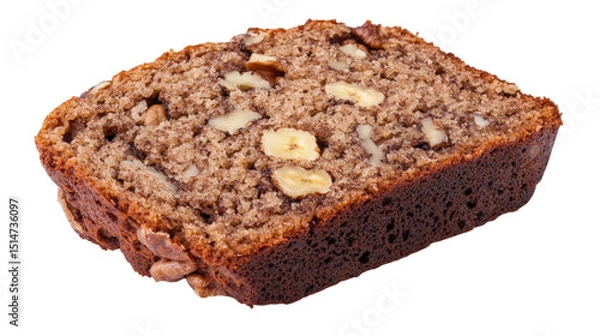 Obraz A slice of banana bread with walnuts, Transparent background, PNG file