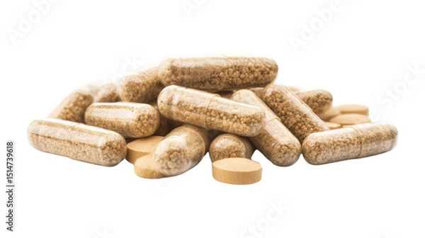 Obraz A traditional Chinese herbal formula in pill form, Transparent background, PNG file