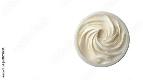 Fototapeta A tub of body butter with a swirl of creamy lotion visible inside, Transparent background, PNG file