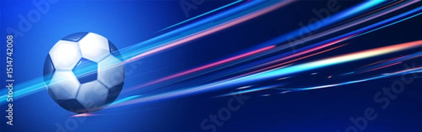 Fototapeta Soccer ball with speed and power light effect. Sports background. Match design.