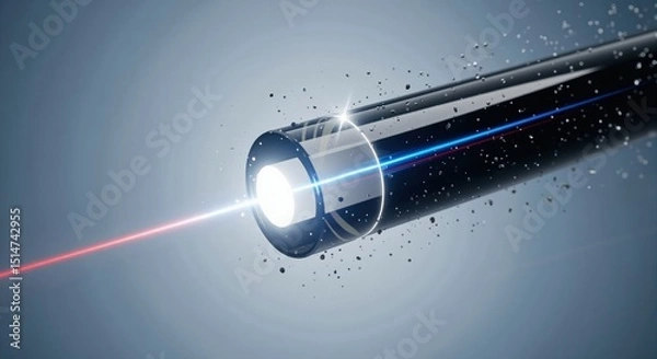 Fototapeta Fiber optic cable with light traveling through it. Data transmission technology concept with fast internet. Digital communication network for high speed connection.
