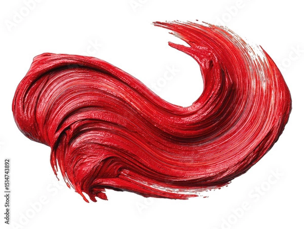 Obraz Abstract, vibrant red, swirled, paint-like form against black background