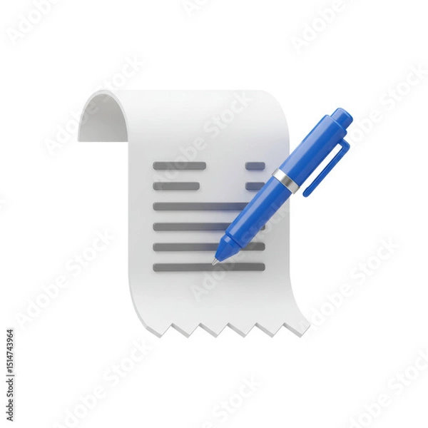 Fototapeta Financial bill or receipt with blue pen symbolizing accounting, payment, budgeting, and expense tracking isolated on a transparent background, png, cutout