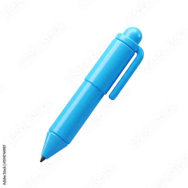 Fototapeta Realistic 3D blue ballpoint pen icon used for writing, office supplies, and education tools isolated on a transparent background, png, cutout