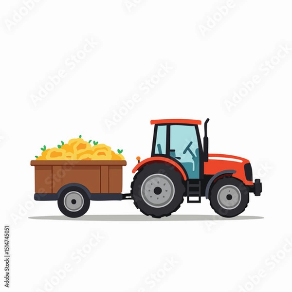 Fototapeta Minimalist Flat Vector Tractor Transporting Harvested Crops