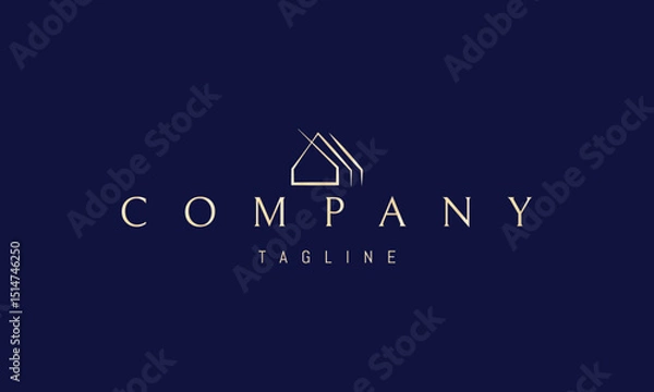 Fototapeta Vector golden logo with an abstract image of a house with a line roof.