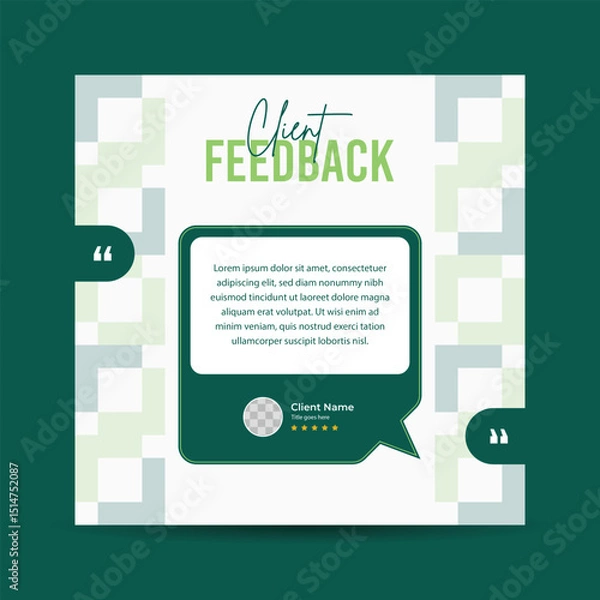 Fototapeta Client testimonial post design template, Client review social media post, Customers feedback web banner layout, Marketing post.
