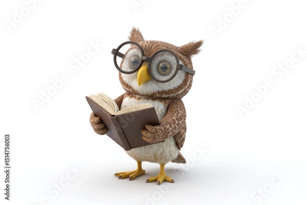 Fototapeta owl with glasses reading a book