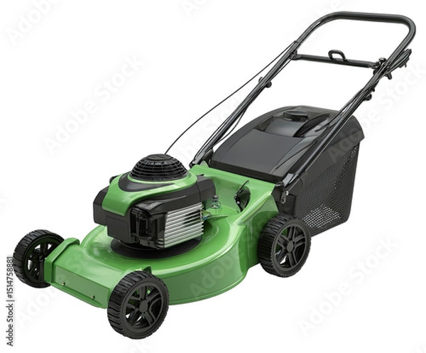 Obraz Green lawnmower, front view, isolated on black