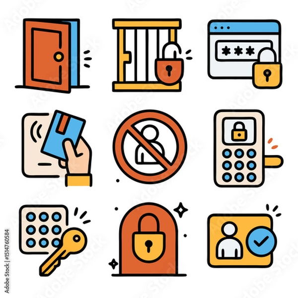 Fototapeta Colorful Security Icons Set Digital Privacy Protection Access Technology