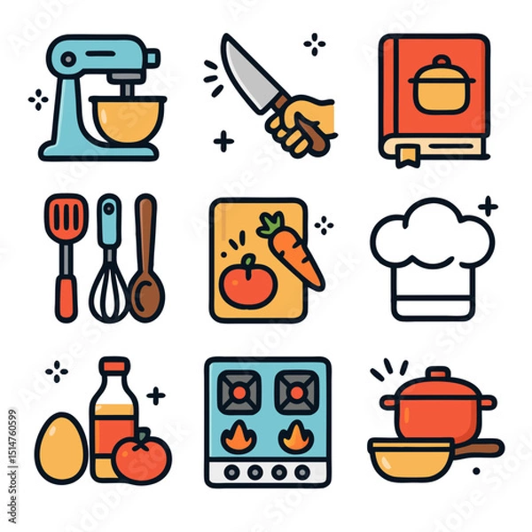 Fototapeta Colorful Flat Design Cooking Utensils and Ingredients Icons