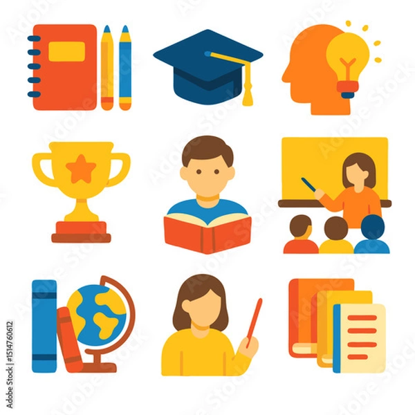 Fototapeta Colorful Flat Icons Set Illustrating Education Concepts