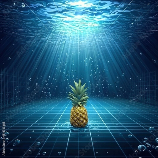 Fototapeta Submerged Pineapple in Pixelated Underwater Scene