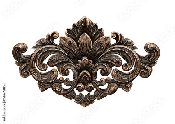 Obraz Ornate, bronze-hued decorative panel with intricate, stylized floral and scrollwork carvings