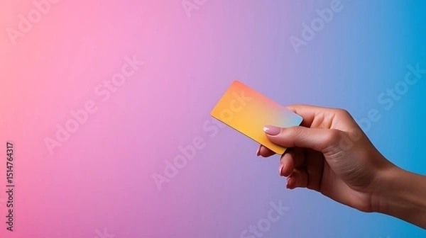 Obraz Woman s Hand Holding Gradient Credit Card Pastel Background Online Shopping Concept