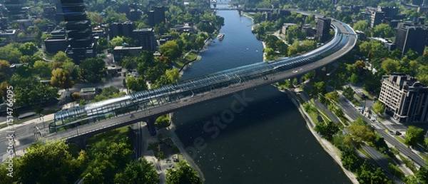 Obraz Aerial View Of City Bridge Over River With Urban Landscape