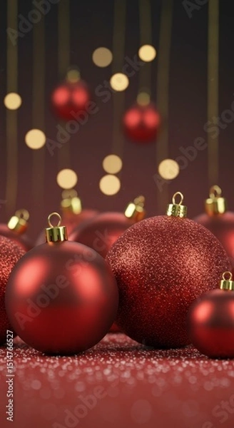 Obraz Festive Red Christmas Ornaments with Bokeh Background Still Life