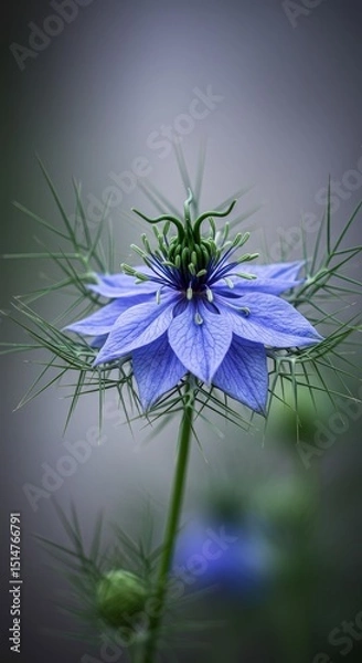 Obraz Floral Macro Photo of a Blue Nigella Flower with a Soft Background