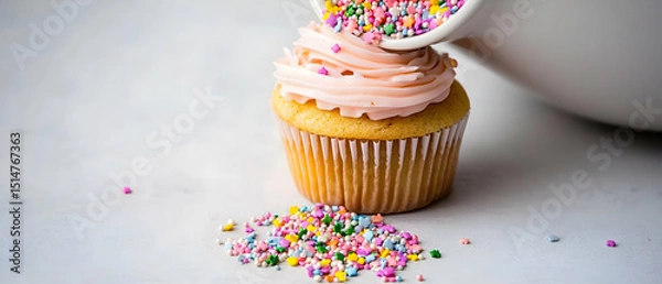 Obraz Colorful Sprinkles On Pink Icing Cupcake