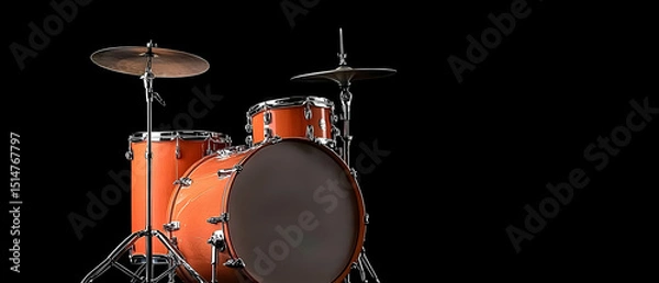 Obraz Orange Drum Set Against Black Background