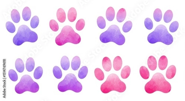 Fototapeta Watercolor Paw Prints