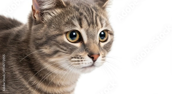Obraz Cute Gray Tabby Kitten Portrait Isolated on White Background