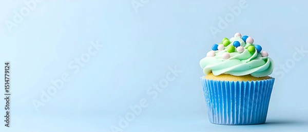 Obraz Single Light Green Cupcake With Blue Cup