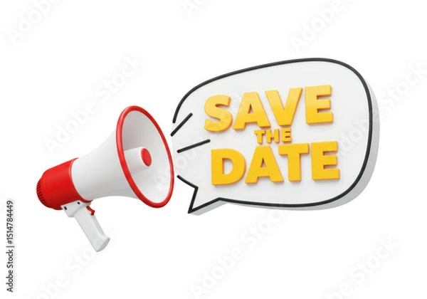 Fototapeta Megaphone with save the date in speech bubble isolated on transparent background