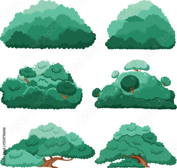 Fototapeta Lush Green Trees and Bushes Vector for Nature Scenes

