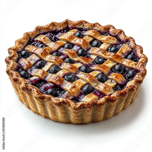 Fototapeta Delicious homemade blueberry pie with a flaky golden crust and a lattice top filled with fresh blueberries and sweet berry filling, perfect dessert for any occasion