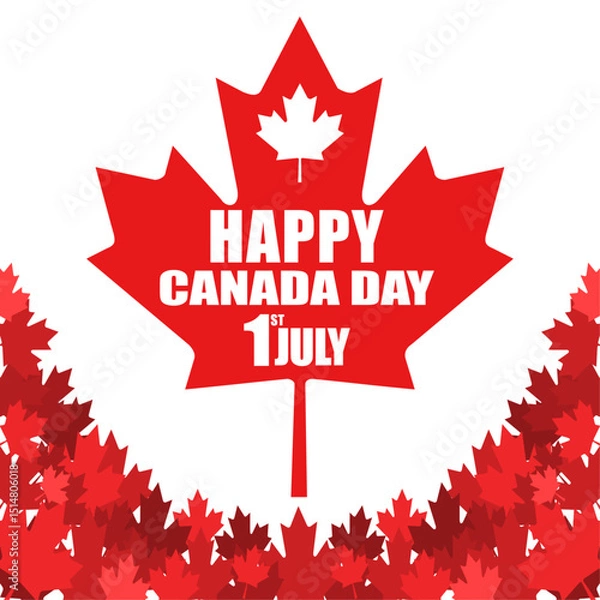 Fototapeta Happy Canada Day Poster with Red Maple Leaf and Bold Typography – 1st July Celebration Graphic