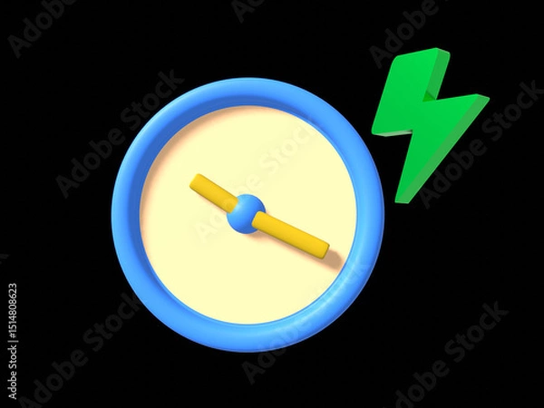 Fototapeta Power of time.3d alarm clock icon for success delivery concept. 3d time watch minimal for manage concept of time, service and support around clock. 3d vector rendering illustration