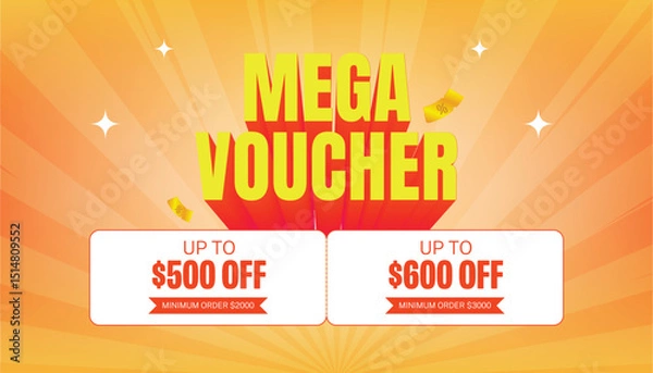 Fototapeta Bright and vibrant voucher banner design with discount offers. It is ideal for e-commerce promotions, sales campaigns, and digital advertising materials a fully editable vector template.
