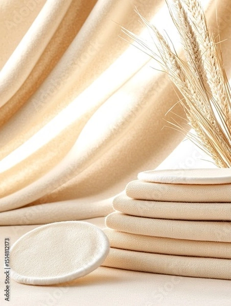 Obraz Beige Cotton Rounds Stacked on Soft Background