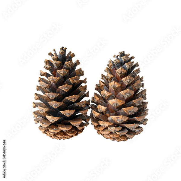 Fototapeta Two brown pine cones isolated on wood life seed tree on transparent background