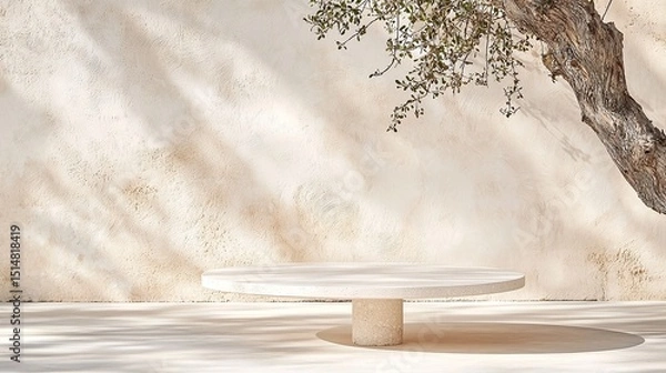 Obraz Beige Marble Table Under Sunlight and Tree Shadow