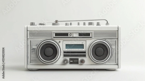 Fototapeta Old white boombox isolated on white background
