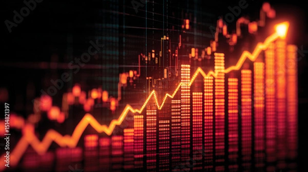 Fototapeta A sleek, professional financial growth chart illustrates the upward momentum of stock market investment and trading success.  Generative AI