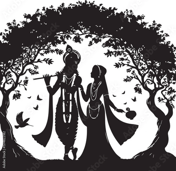 Obraz Radha Krishna silhouette under a tree